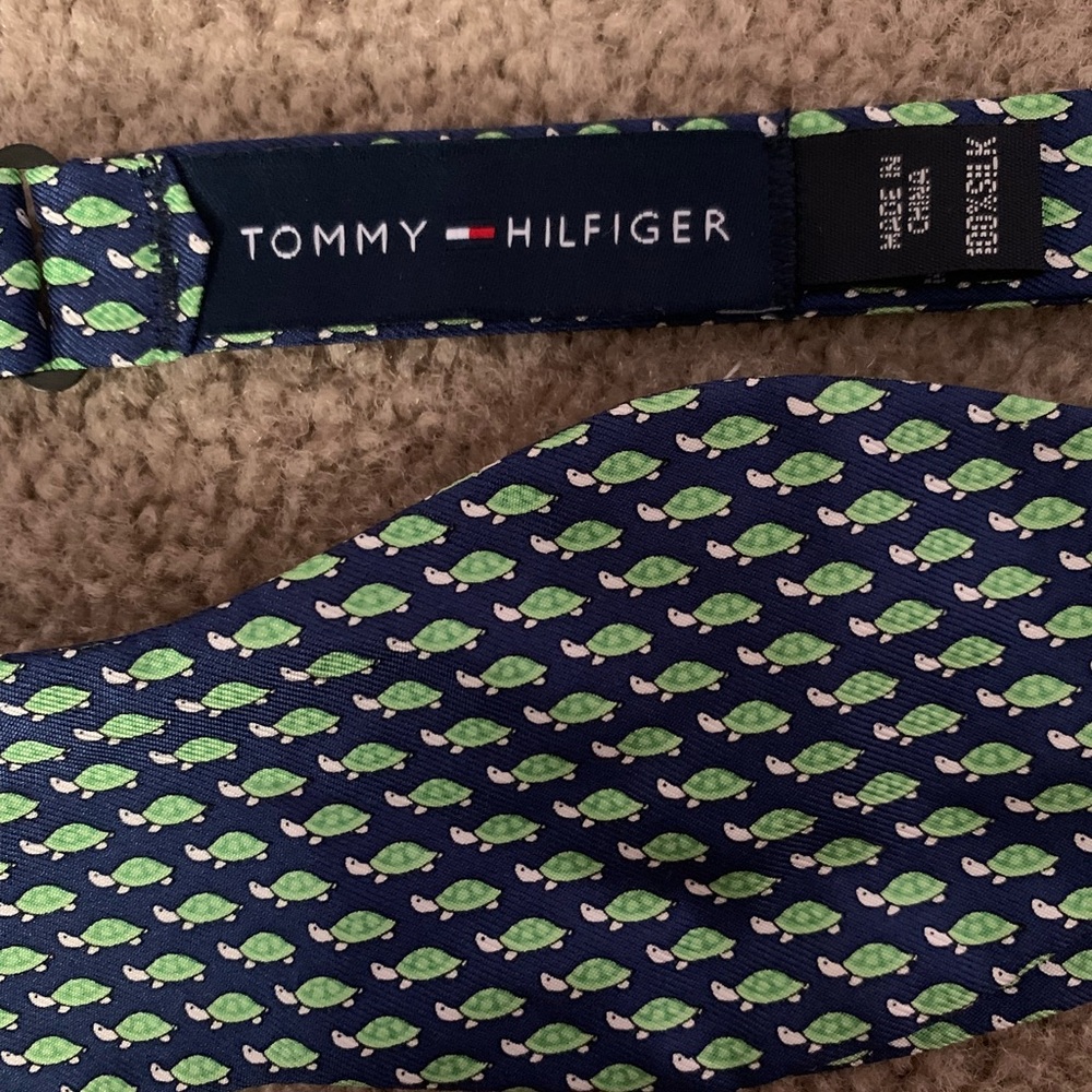 Tommy Hilfiger Blue and Green Patterned Bow Tie